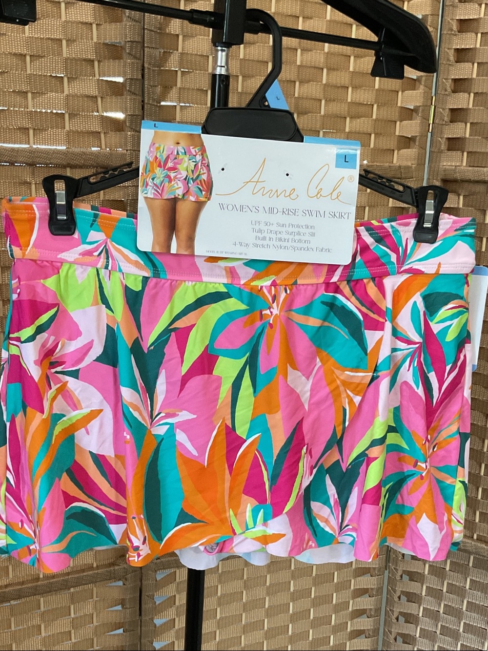 Anne Cole Floral Mid-Rise Swim Skirt in Pink, Teal & Orange